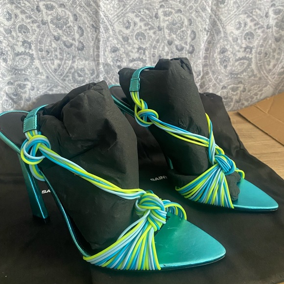 YSL Saint Laurent Gippy Multicolor Strappy Knot Patent Leather Sandal 39.5- 9 - Picture 5 of 11